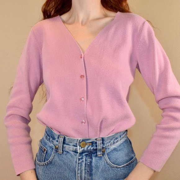 Vintage pink cardigan sweater - Picture 2 of 4
